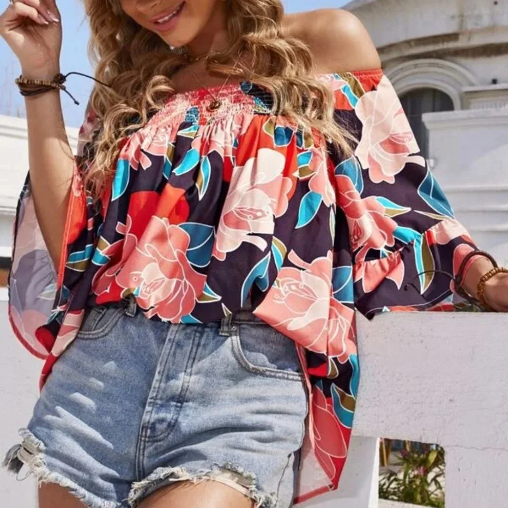 Floral Off shoulder Oversized Blouse - Picture 2 of 7